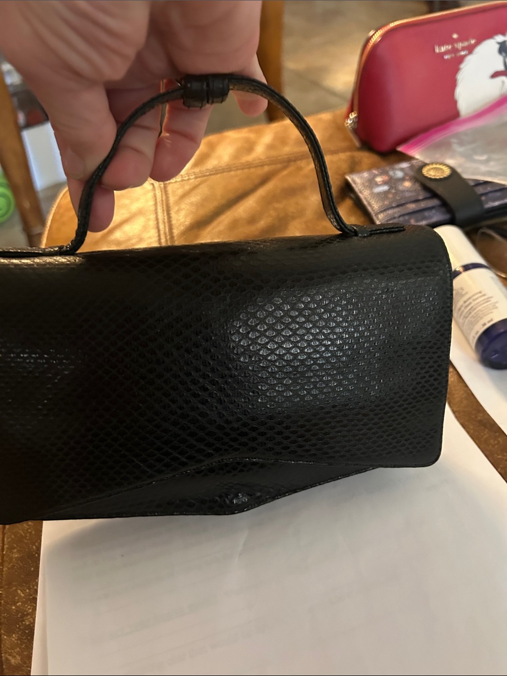 Judith Leiber Black Textured Mini Top-Handle Bag VGUC